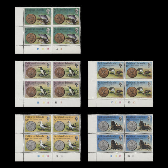 Falkland Islands 1975 (MNH) New Coinage plate blocks