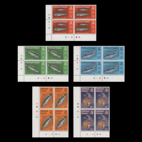 Falkland Islands 1981 (MNH) Shelf Fishes plate blocks