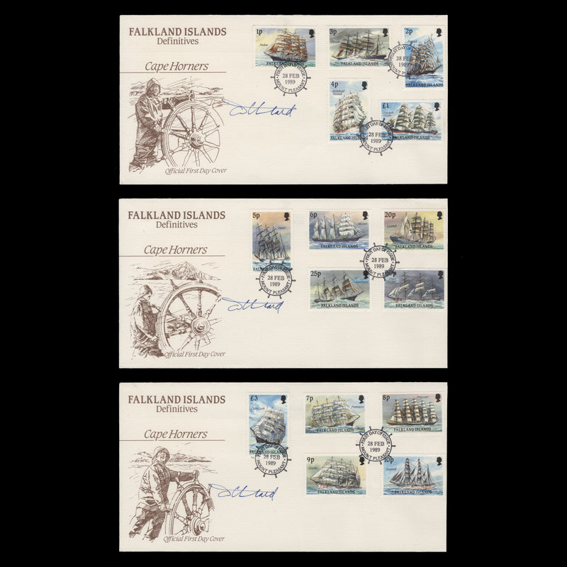 Falkland Islands 1989 Cape Horners first day covers signed by designer