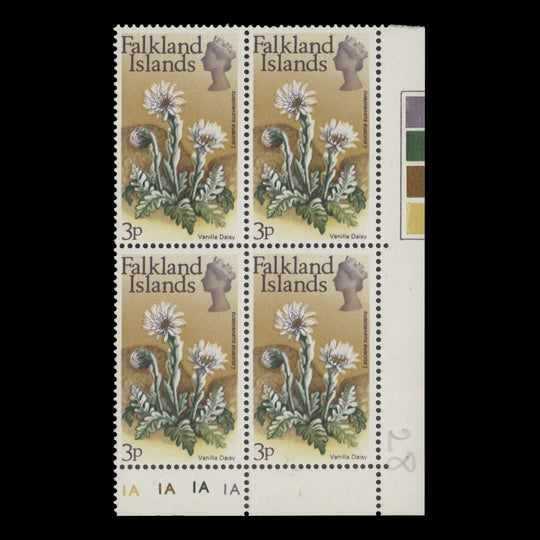 Falkland Islands 1972 (MNH) 3p Vanilla Daisy plate block