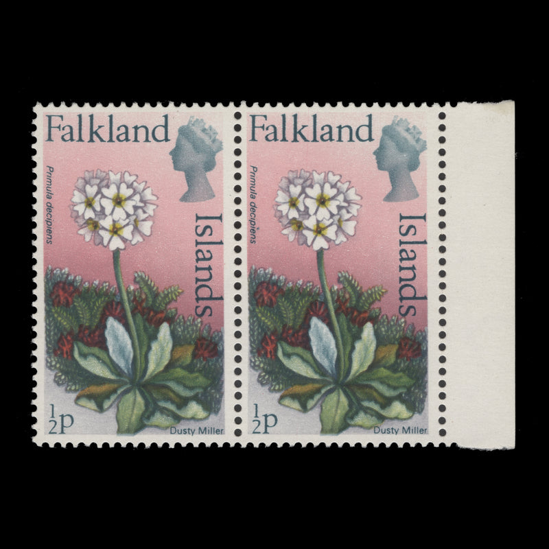 Falkland Islands 1972 (Variety) ½p Dusty Miller pair with 'i' flaw
