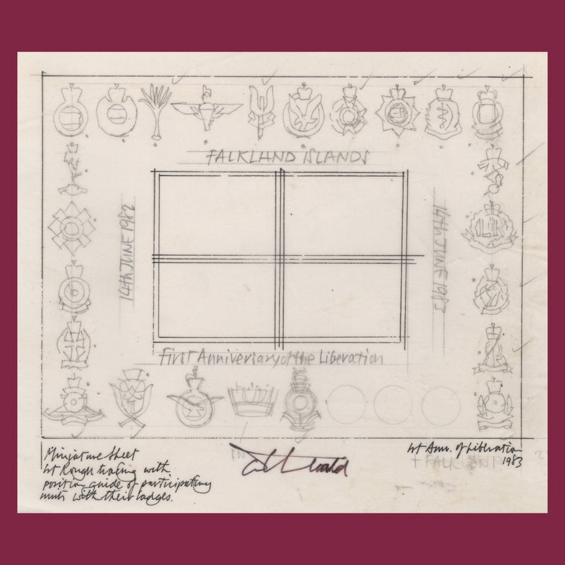 Falkland Islands 1983 Liberation Anniversary miniature sheet draft artwork