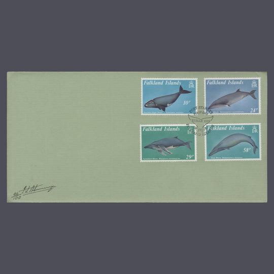 Falkland Islands 1989 Baleen Whales first day cover signed by the stamp designer