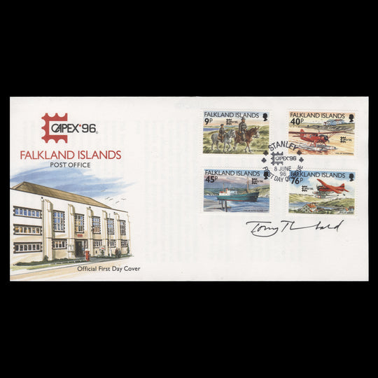 Falkland Islands 1996 Stamp Exhibition, Toronto first day cover signed by designer