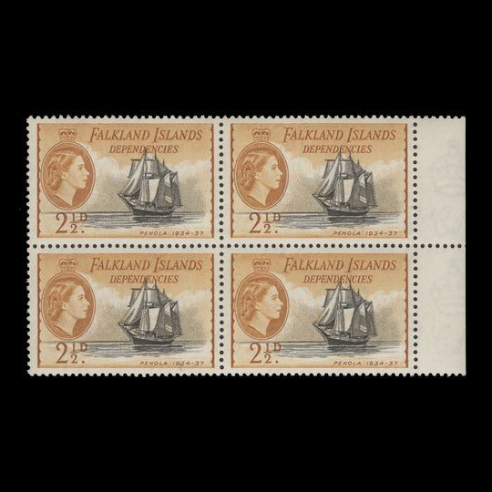 Falkland Islands Dependencies 1954 (MNH) 2½d Penola block