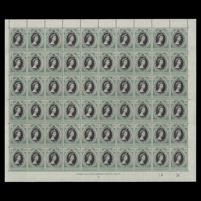 Fiji 1953 (MNH) 2½d Coronation plate 1A–3A pane of 60 stamps