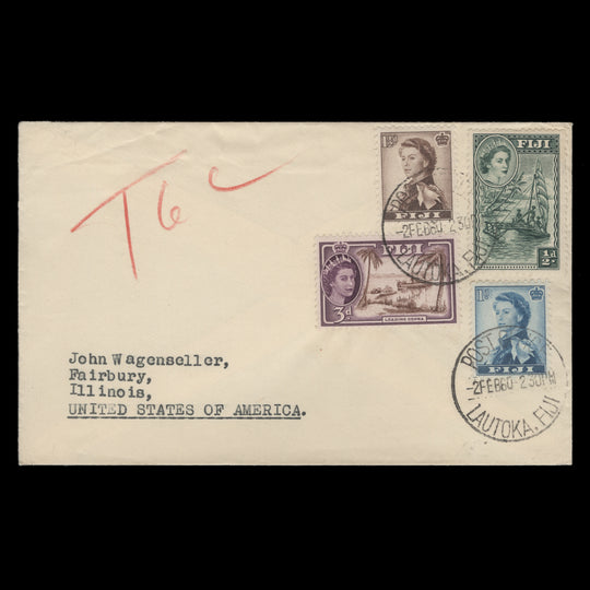 Fiji 1954-56 (Used) Definitives on underpaid cover, LAUTOKA