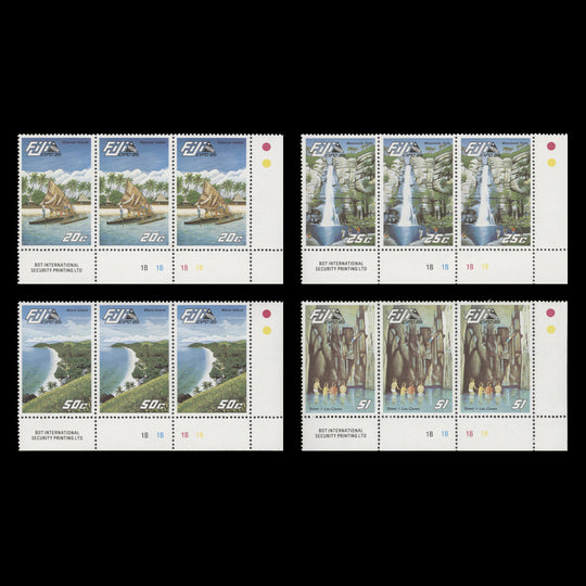 Fiji 1985 (MNH) Expo '85 imprint/plate strips