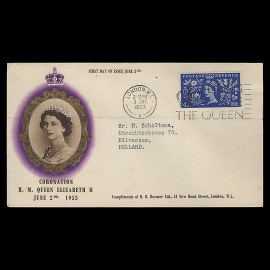 Great Britain 1953 (FDC) 4d Coronation, LONDON WI