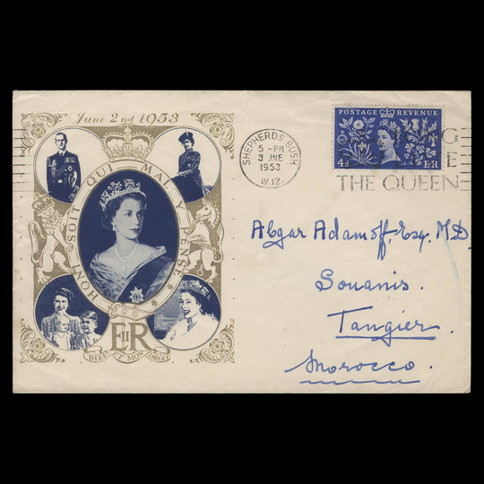 Great Britain 1953 (FDC) 4d Coronation, SHEPHERDS BUSH