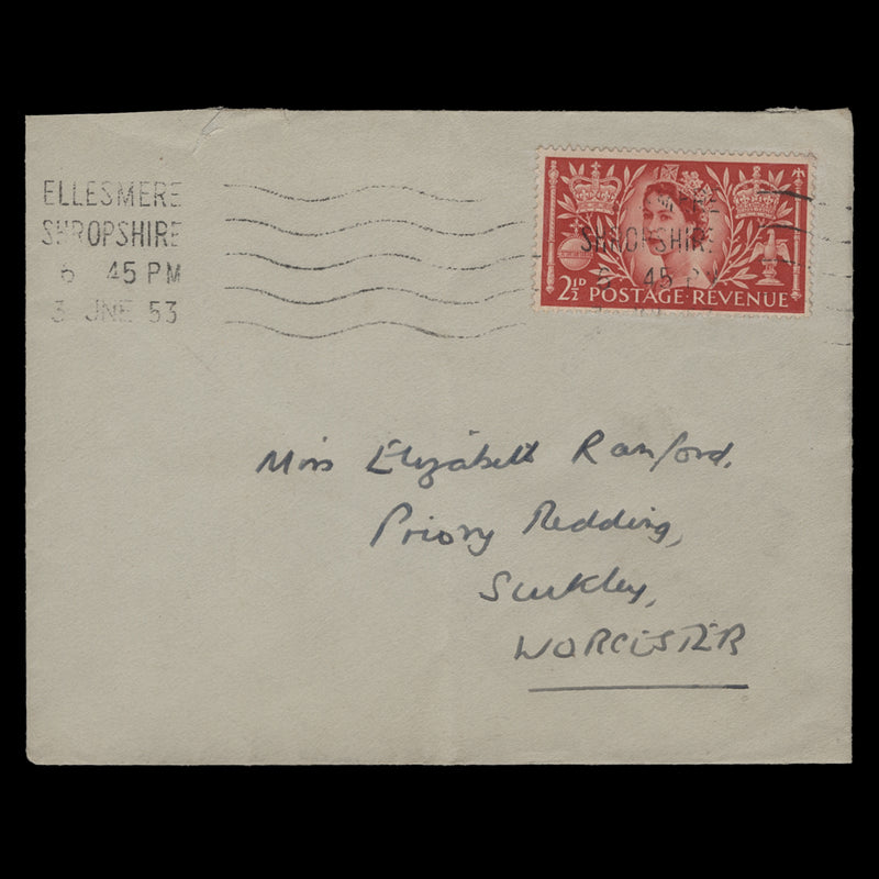 Great Britain 1953 (FDC) 2½d Coronation, ELLESMERE