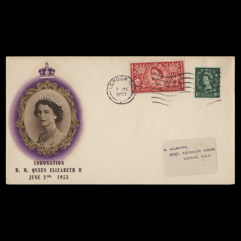 Great Britain 1953 Coronation pre-release cover, LONDON FS