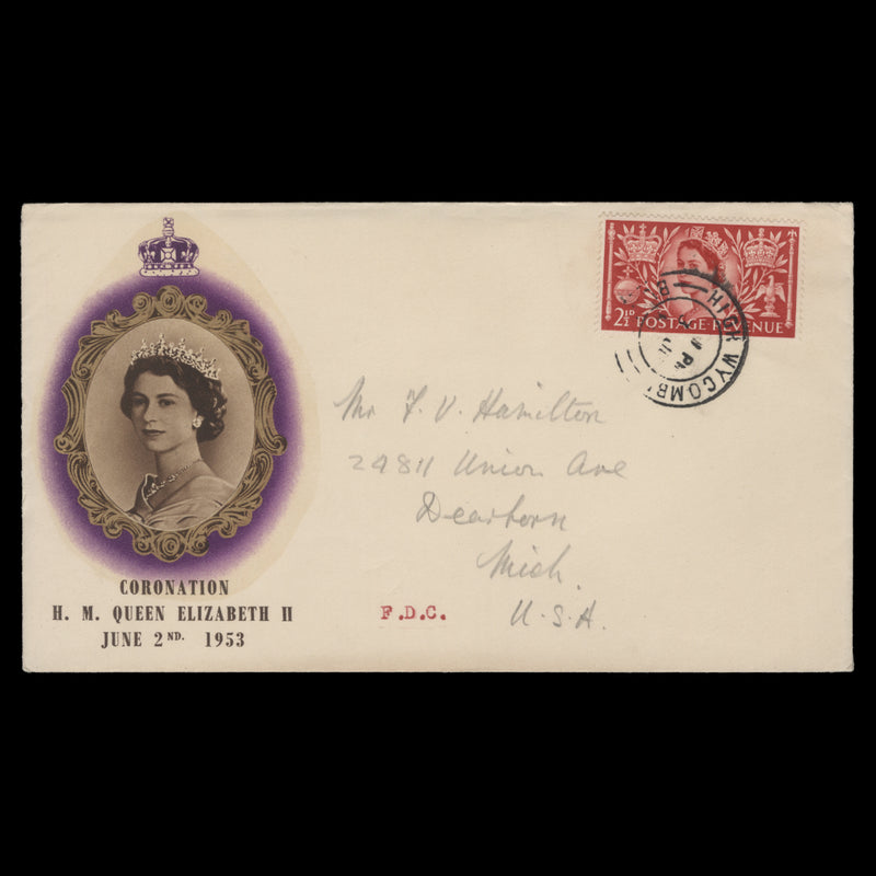 Great Britain 1953 (FDC) 2½d Coronation, HIGH WYCOMBE