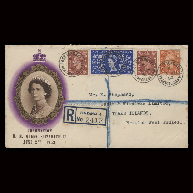 Great Britain 1953 (FDC) 4d Coronation, PENZANCE