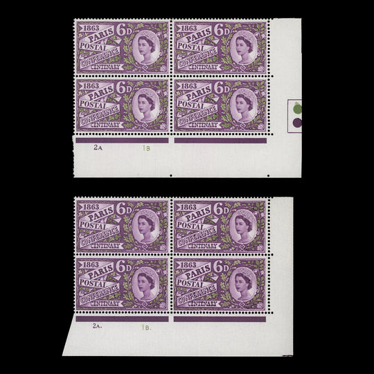 Great Britain 1963 (MNH) 6d Paris Postal Conference ordinary cylinder blocks