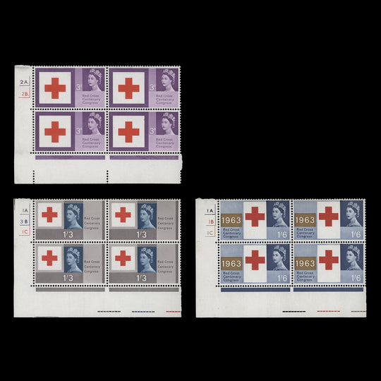 Great Britain 1963 (MNH) Red Cross Centenary ordinary cylinder blocks