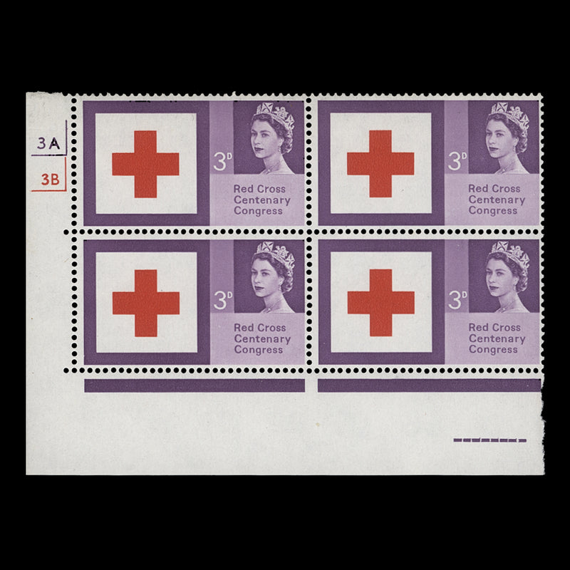 Great Britain 1963 (MNH) 3d Red Cross Centenary ordinary cylinder 3A–3B block