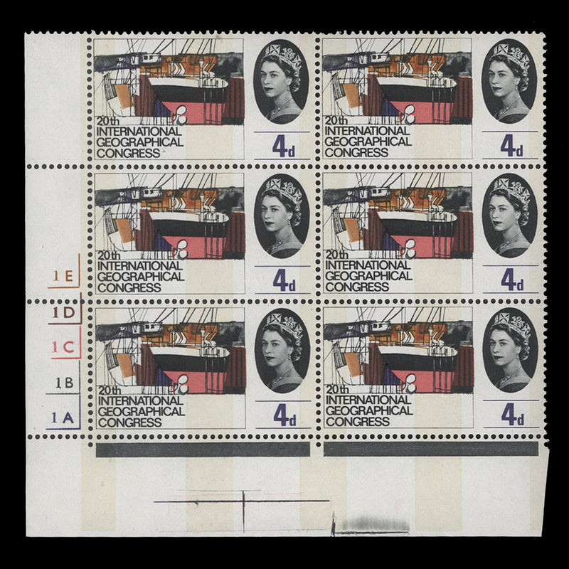 Great Britain 1964 (MNH) 4d Geographical Congress phosphor cylinder block