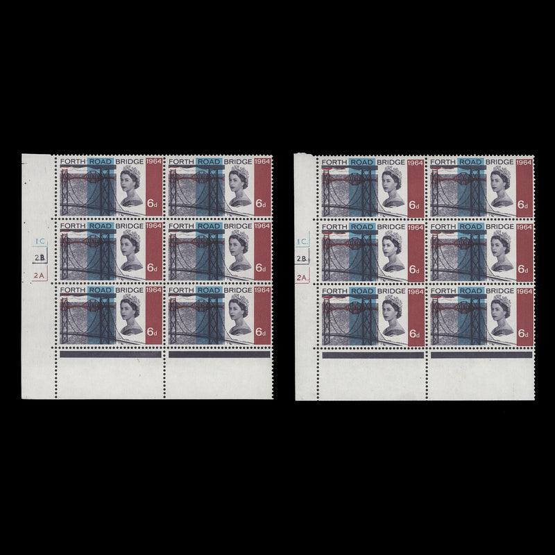 Great Britain 1964 (MNH) 6d Forth Road Bridge ordinary cylinder 1C–2B–2A blocks