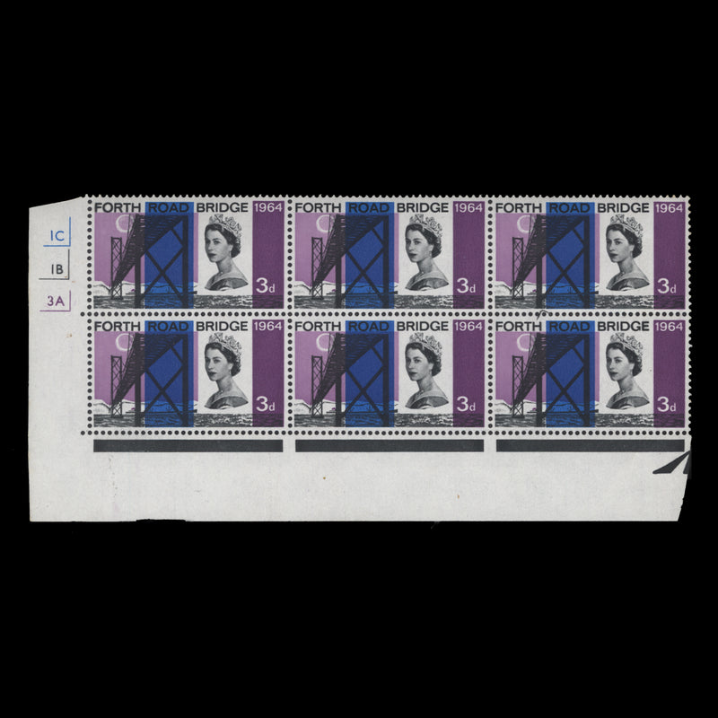 Great Britain 1964 (MNH) 3d Forth Road Bridge ordinary cylinder 1C–1B–3A block