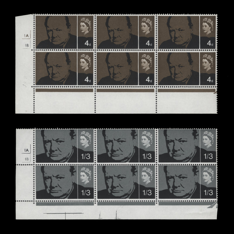 Great Britain 1965 (MNH) Churchill Commemoration ordinary cylinder no-dot blocks