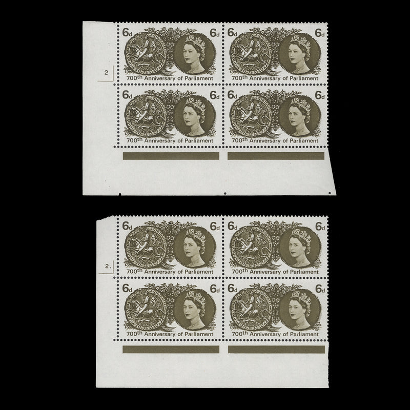 Great Britain 1965 (MNH) 6d Anniversary of Parliament ordinary cylinder blocks