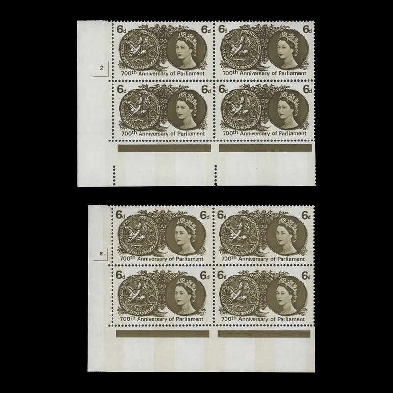Great Britain 1965 (MNH) 6d Anniversary of Parliament phopshor cylinder blocks