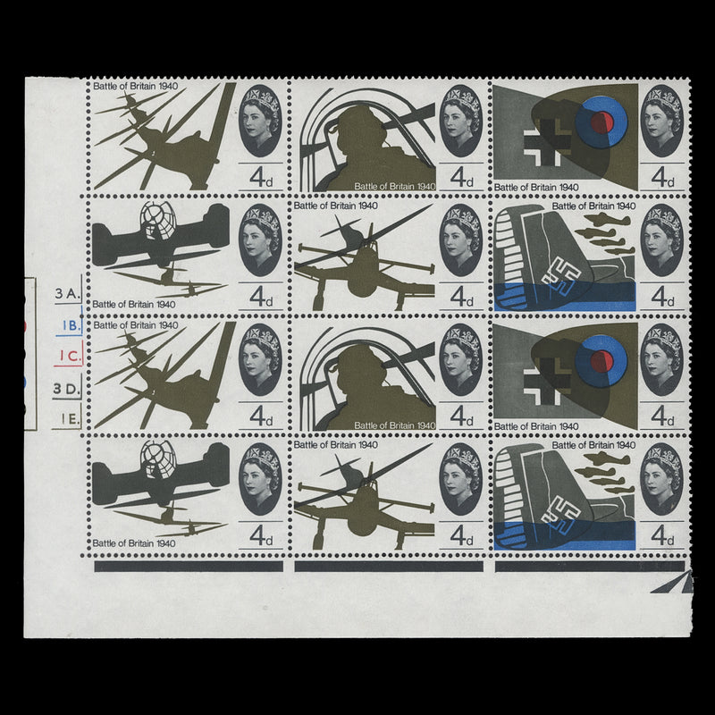 Great Britain 1965 (MNH) 4d Battle of Britain ordinary cylinder 3A.–1B.–1C.–3D.–1E. block