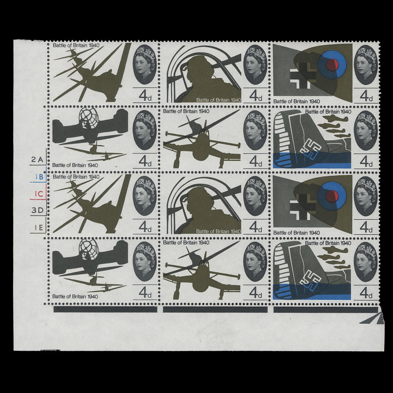 Great Britain 1965 (MNH) 4d Battle of Britain ordinary cylinder 2A–1B–1C–3D–1E block