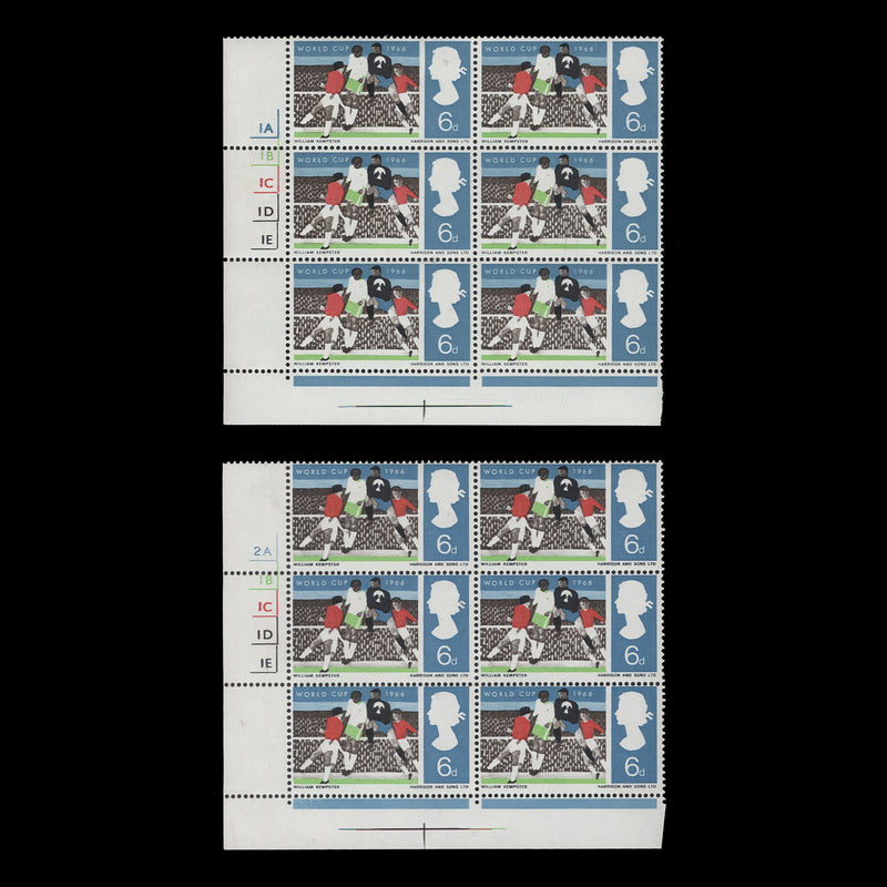 Great Britain 1966 (MNH) 6d World Cup Football ordinary cylinder blocks