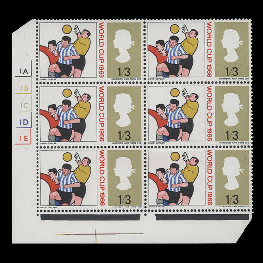 Great Britain 1966 (MNH) 1s3d World Cup Football ordinary cylinder 1A–1B–1C–1D–1E block