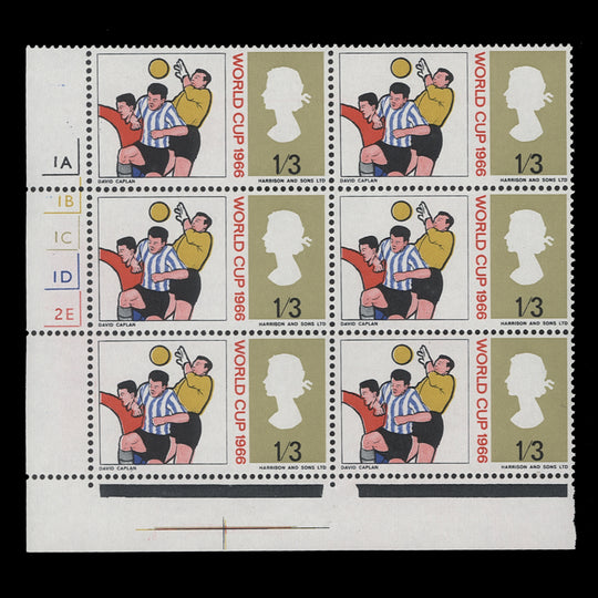 Great Britain 1966 (MNH) 1s3d World Cup Football ordinary cylinder 1A–1B–1C–1D–2E block
