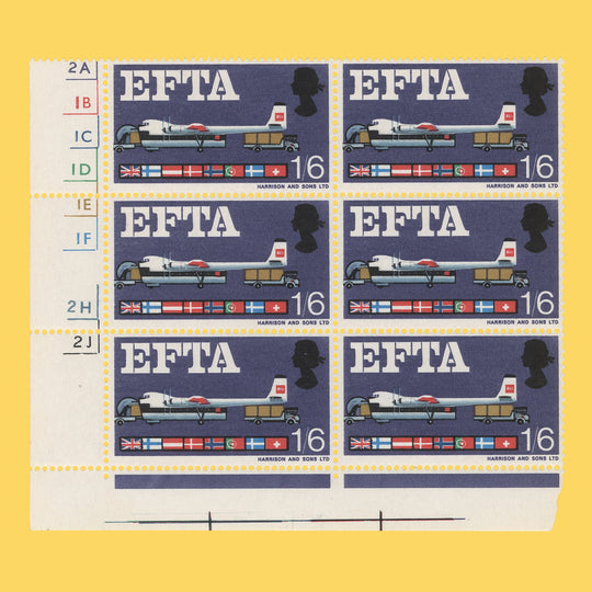 Great Britain 1967 (Variety) 1s6d EFTA ordinary cylinder block missing yellow