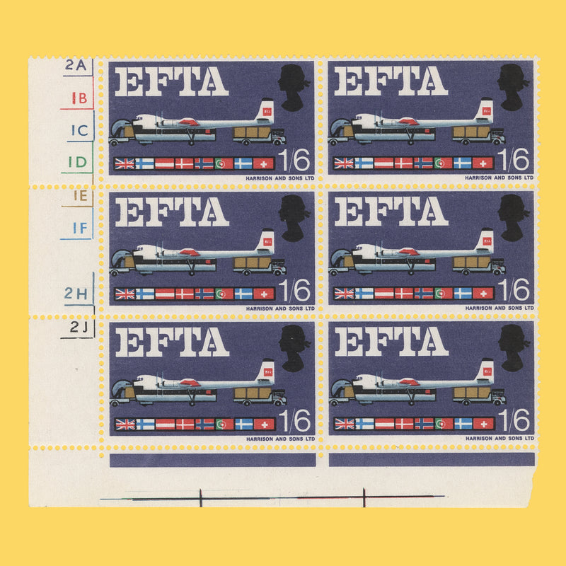 Great Britain 1967 (Error) 1s6d EFTA ordinary cylinder block missing yellow