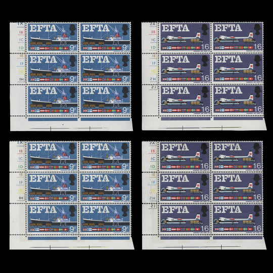 Great Britain 1967 (MNH) EFTA ordinary and phosphor cylinder blocks