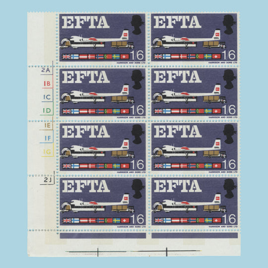 Great Britain 1967 (Variety) 1s6d EFTA phosphor cylinder block missing blue-grey