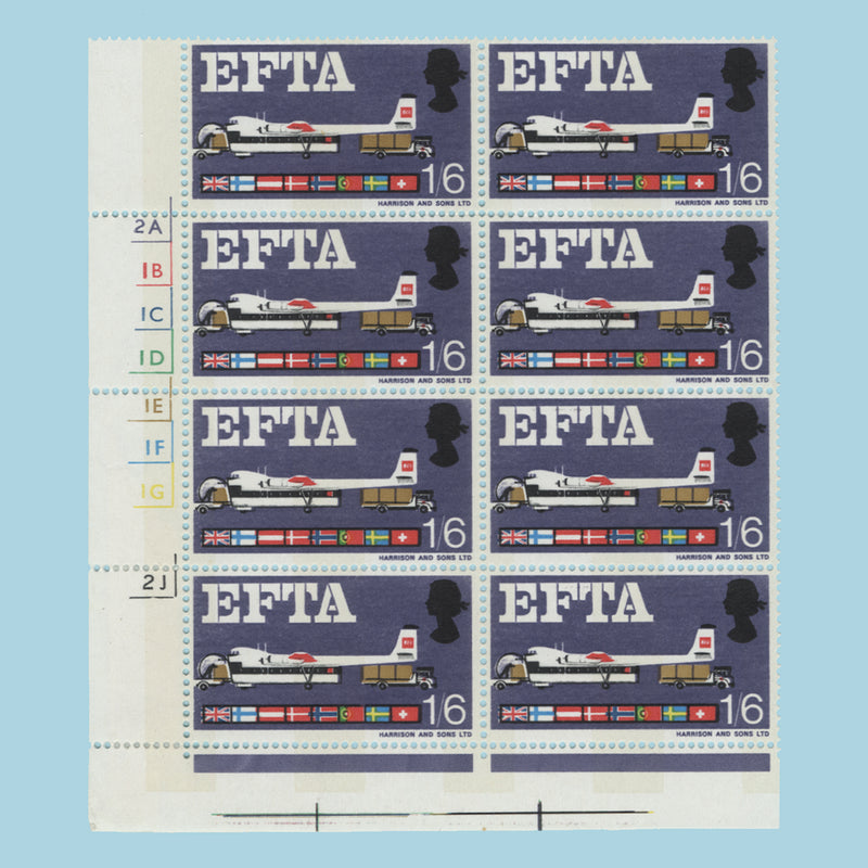 Great Britain 1967 (Error) 1s6d EFTA phosphor cylinder block missing blue-grey