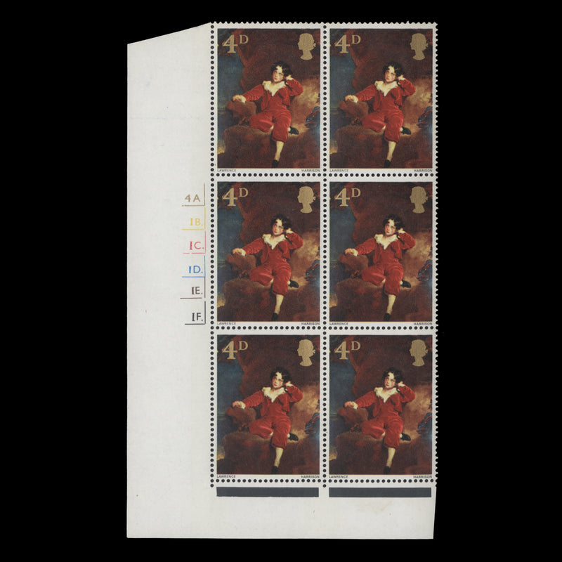 Great Britain 1967 (MNH) 4d British Paintings cylinder 4A.–1B.–1C.–1D.–1E.–1F. block