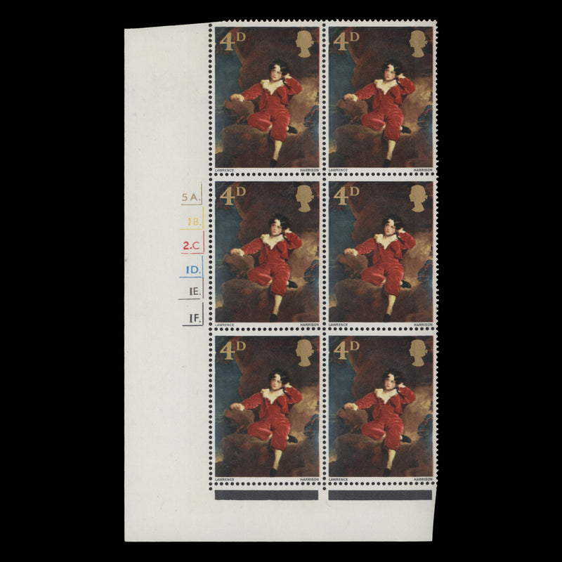 Great Britain 1967 (MNH) 4d British Paintings cylinder 5A.–1B.–2C.–1D.–1E.–1F. block