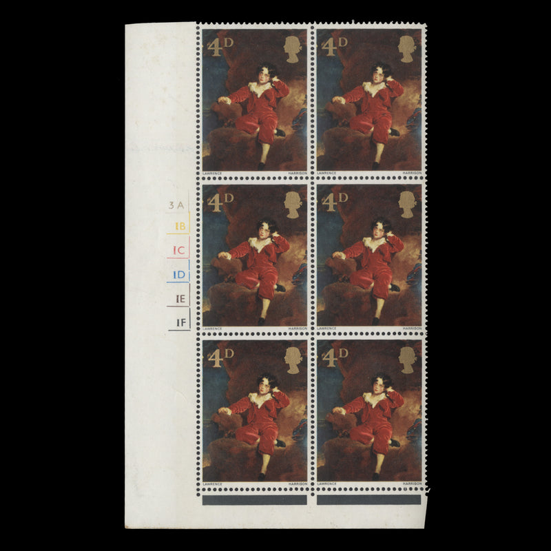 Great Britain 1967 (MNH) 4d British Paintings cylinder 3A–1B–1C–1D–1E–1F block