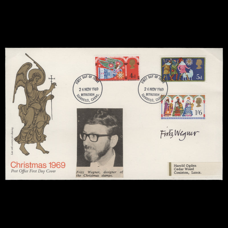 Great Britain 1969 Christmas first day cover signed by Fritz Wegner