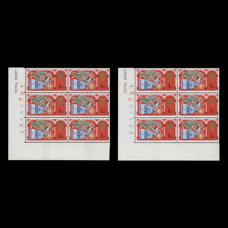 Great Britain 1969 (MNH) 4d Christmas cylinder blocks, wide phosphor band