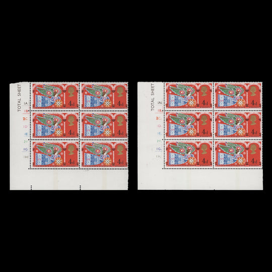 Great Britain 1969 (MNH) 4d Christmas cylinder blocks, narrow phosphor band
