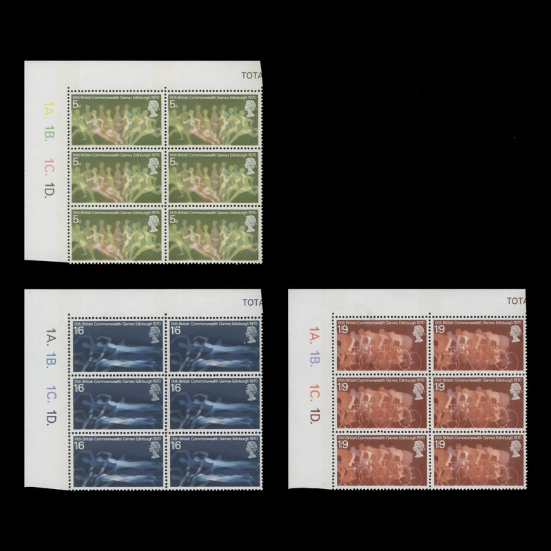 Great Britain 1970 (MNH) Commonwealth Games plate 1A.–1B.–1C.–1D. blocks