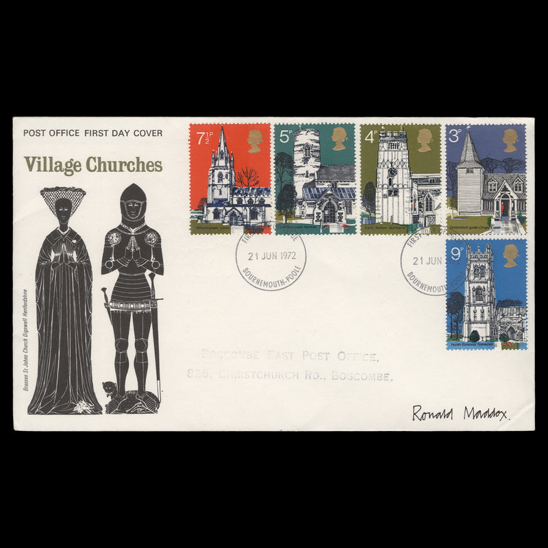 Great Britain 1972 Village Churches first day cover signed by Ronald Maddox