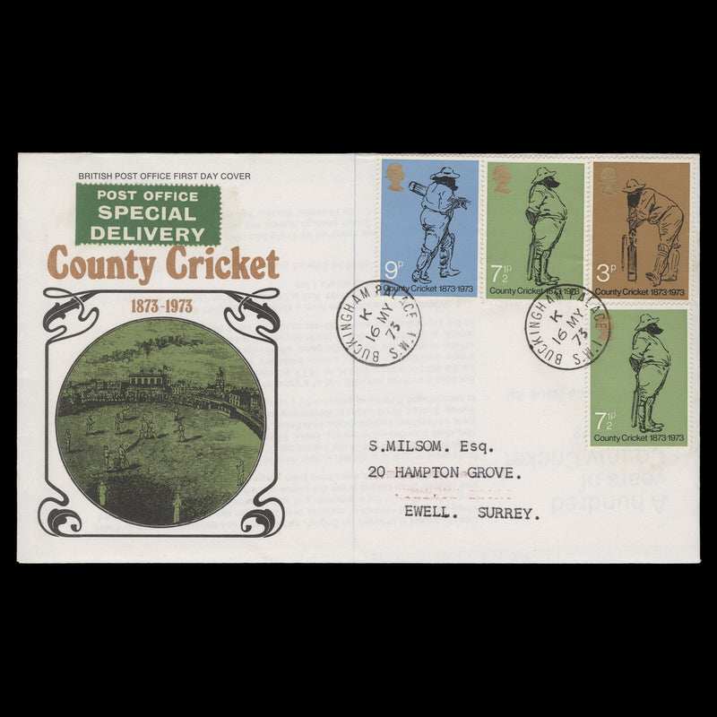 Great Britain 1973 County Cricket first day cover, BUCKINGHAM PALACE