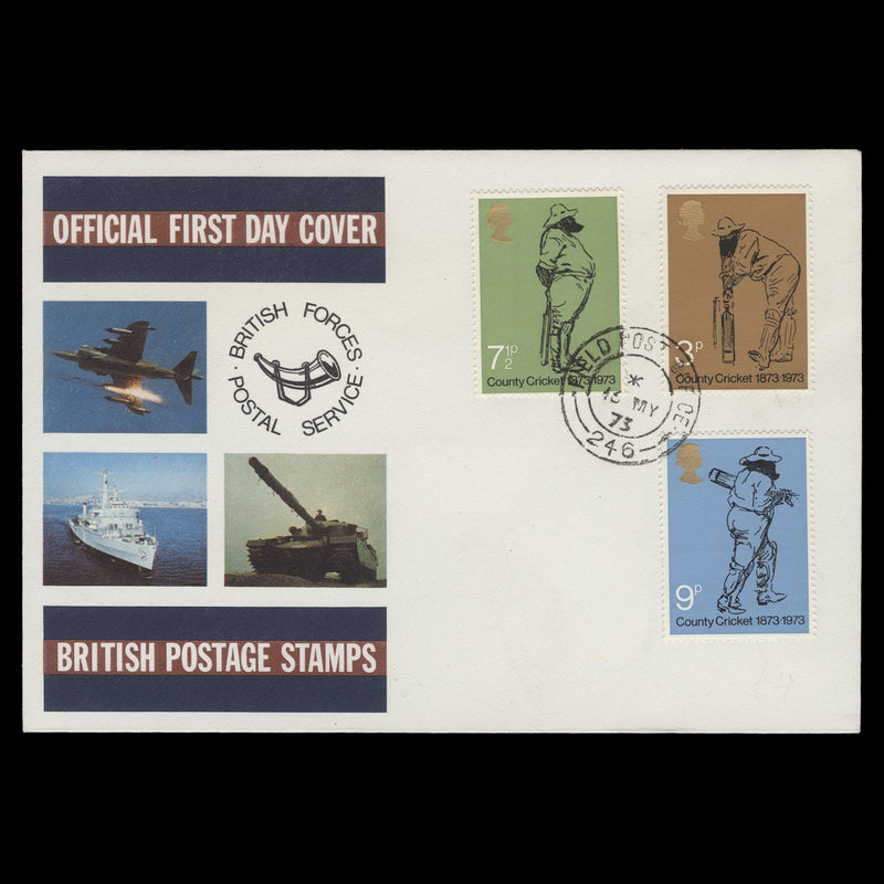 Great Britain 1973 County Cricket first day cover, FIELD POST OFFICE 246