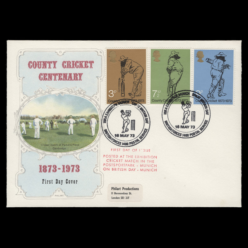 Great Britain 1973 County Cricket first day cover, MUNICH
