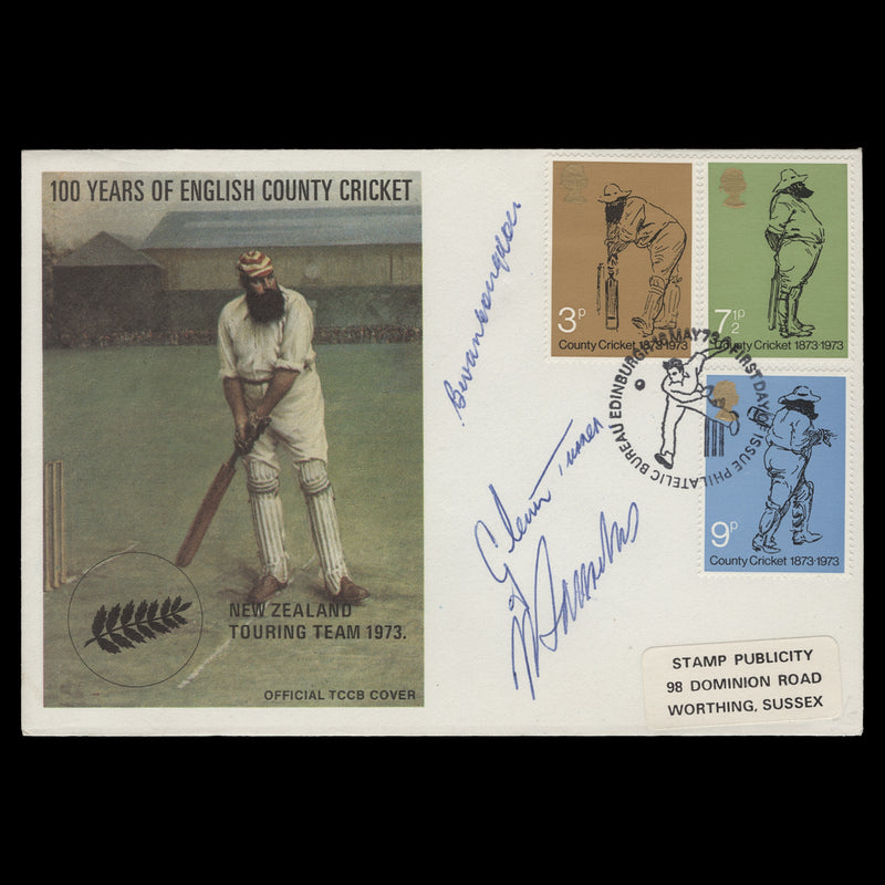 Great Britain 1973 County Cricket first day cover signed by New Zealand touring team members