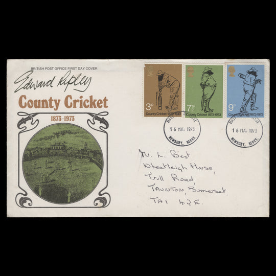 Great Britain 1973 County Cricket first day cover signed by designer